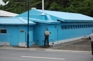South Korean Soldier Stands Guard watching the North