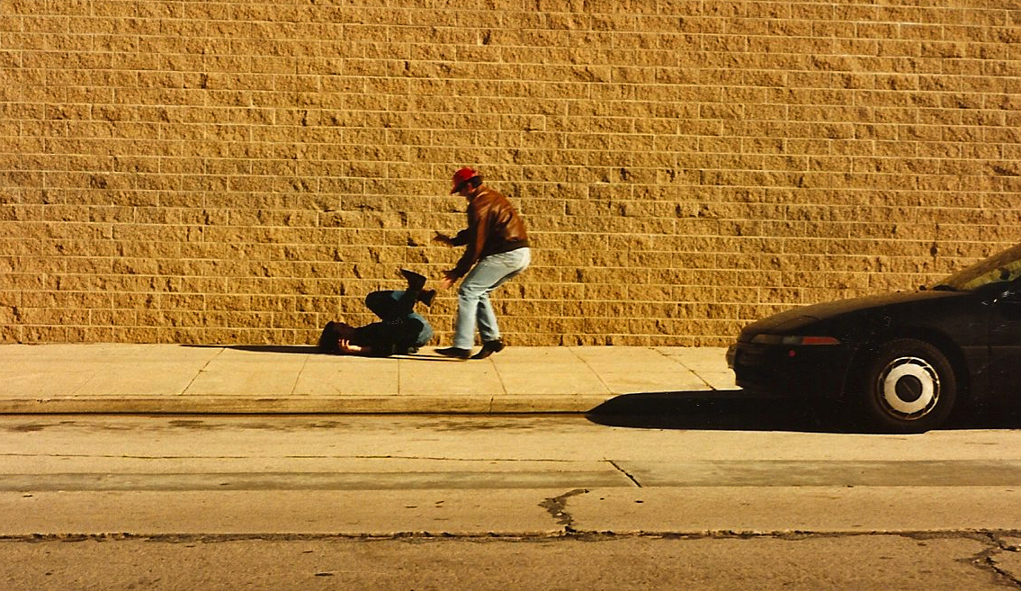 Action shot of actor Dale Duko mugging Tony Assisni in "The Turnaround."