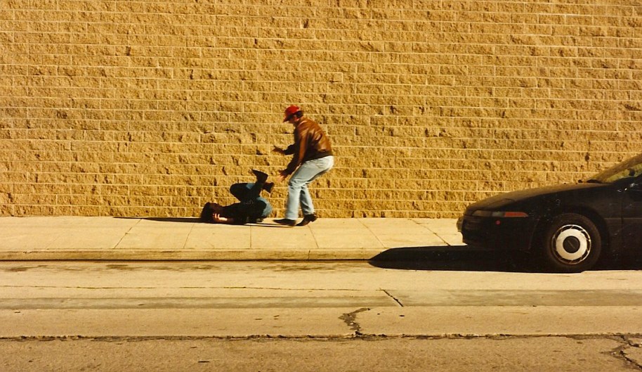 Action shot of actor Dale Duko mugging Tony Assisni in "The Turnaround."